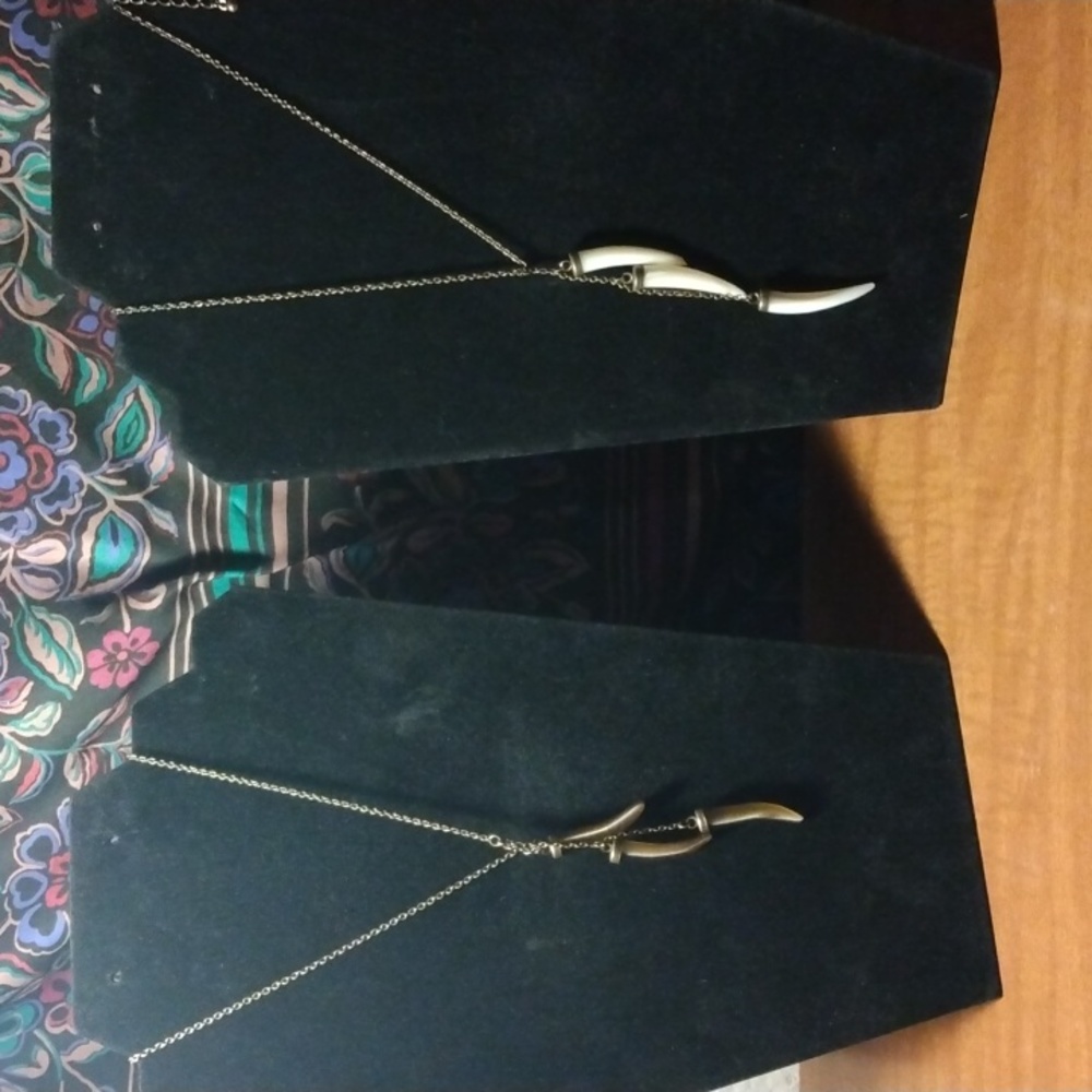 Gadzooks Two Antique Gold Triple Horn Necklaces in Brown & White